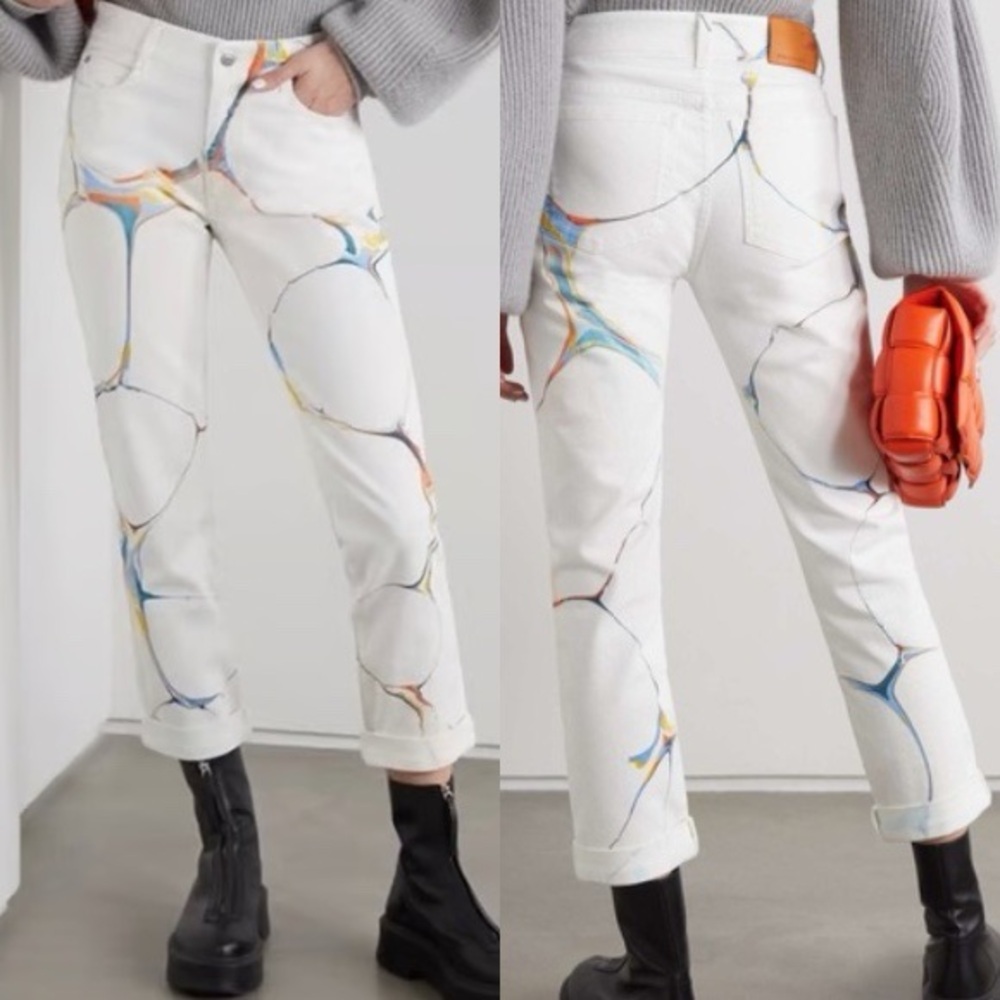 Stella McCartney High Rise Marble Print Straight Leg Designer Jeans Sz 28 🧡🍄